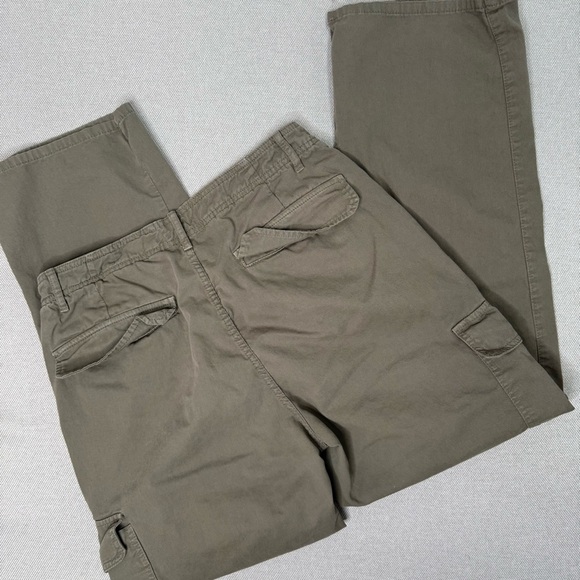 Zara Cargo Pants 12 High Rise Straight Leg Army Green Pockets Silver Relaxed Fit - Picture 4 of 6
